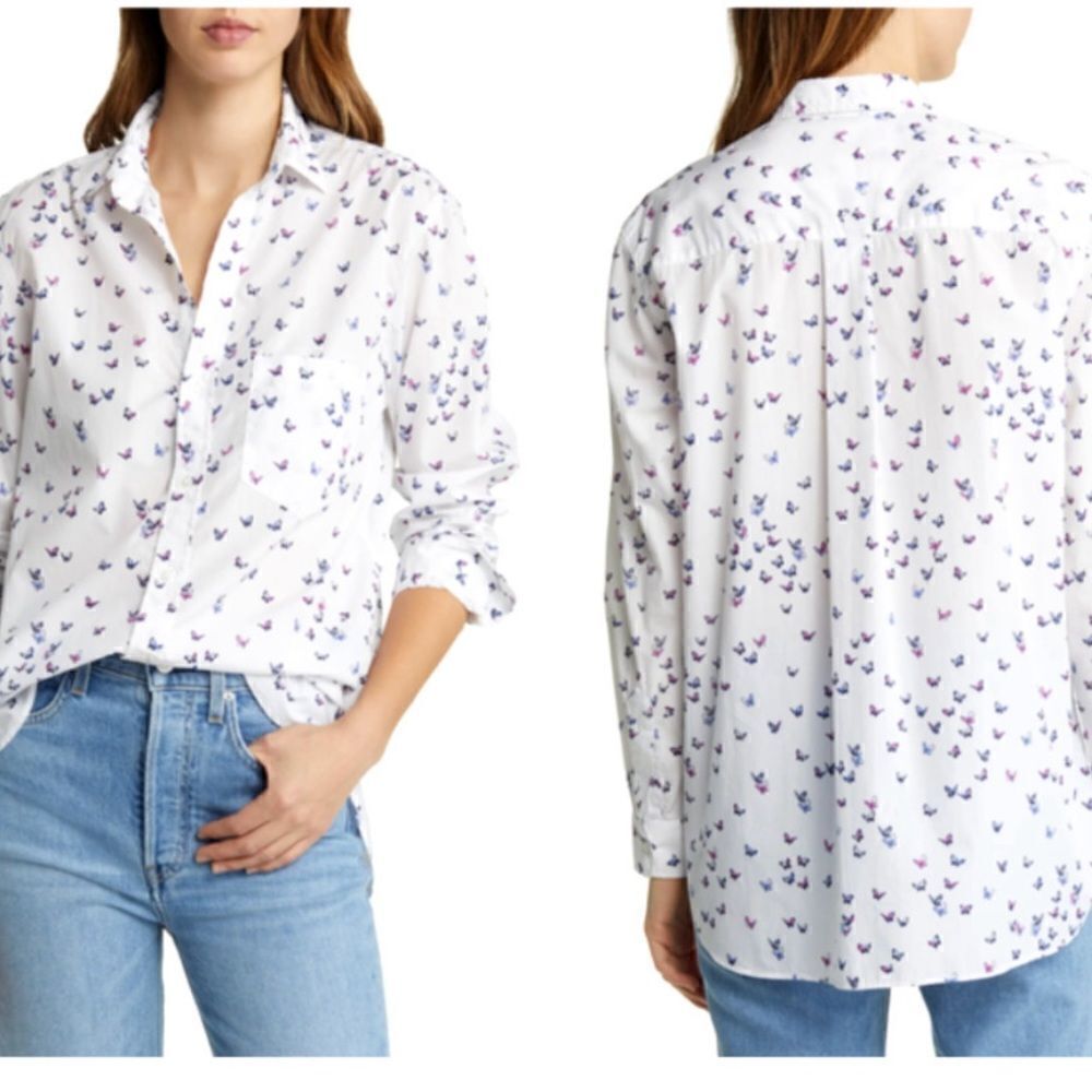 Frank and Eileen Joedy Butterfly Long Sleeve Button Down Blouse Size X Small